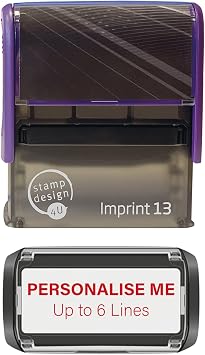 Premium 6 Line Self Inking Custom Business Stamp Imprint 13 Personalised Rubber Address Stamp - Red Ink