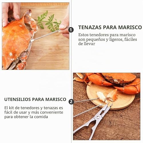 Miniatura 9 de Stobaza Herramientas Para Mariscos De Acero Inoxidable, Pinzas Para Cangrejo Y Tenedores Para Langosta, Utensilios Para Extraer Carne De Cangrejo, Gambas Y Mariscos