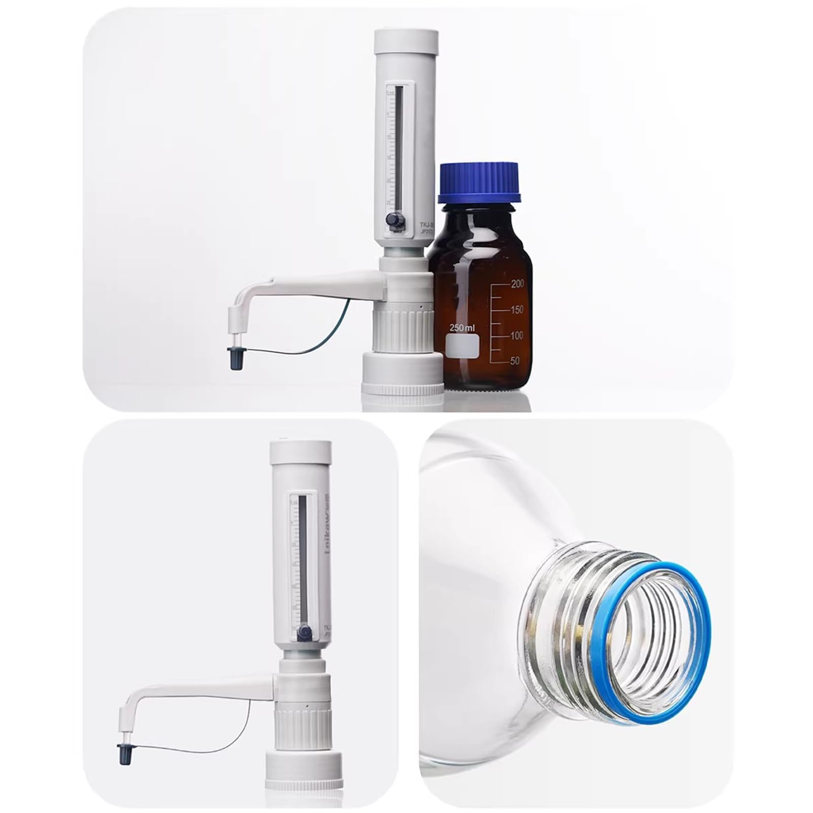 Bureta líquida de laboratorio con dispensador superior de botella, manipulación de líquidos reactivos, pruebas de investigación de laboratorio, botella de vidrio de borosilicato de 500 ml