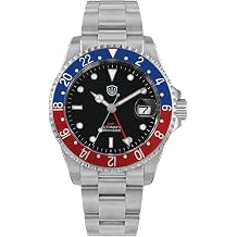 watchdives GMT Watches for Men WD0014 Dual Time Zone Dive Watch NH34 Automatic Vintage Wristwatch 40mm Aluminum Bezel