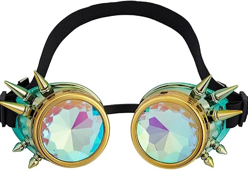 Miniatura 92 de Gafas caleidoscopio para raves trippy psicodélico steampunk con lentes de cristal de difracción de prisma arcoíris Negro