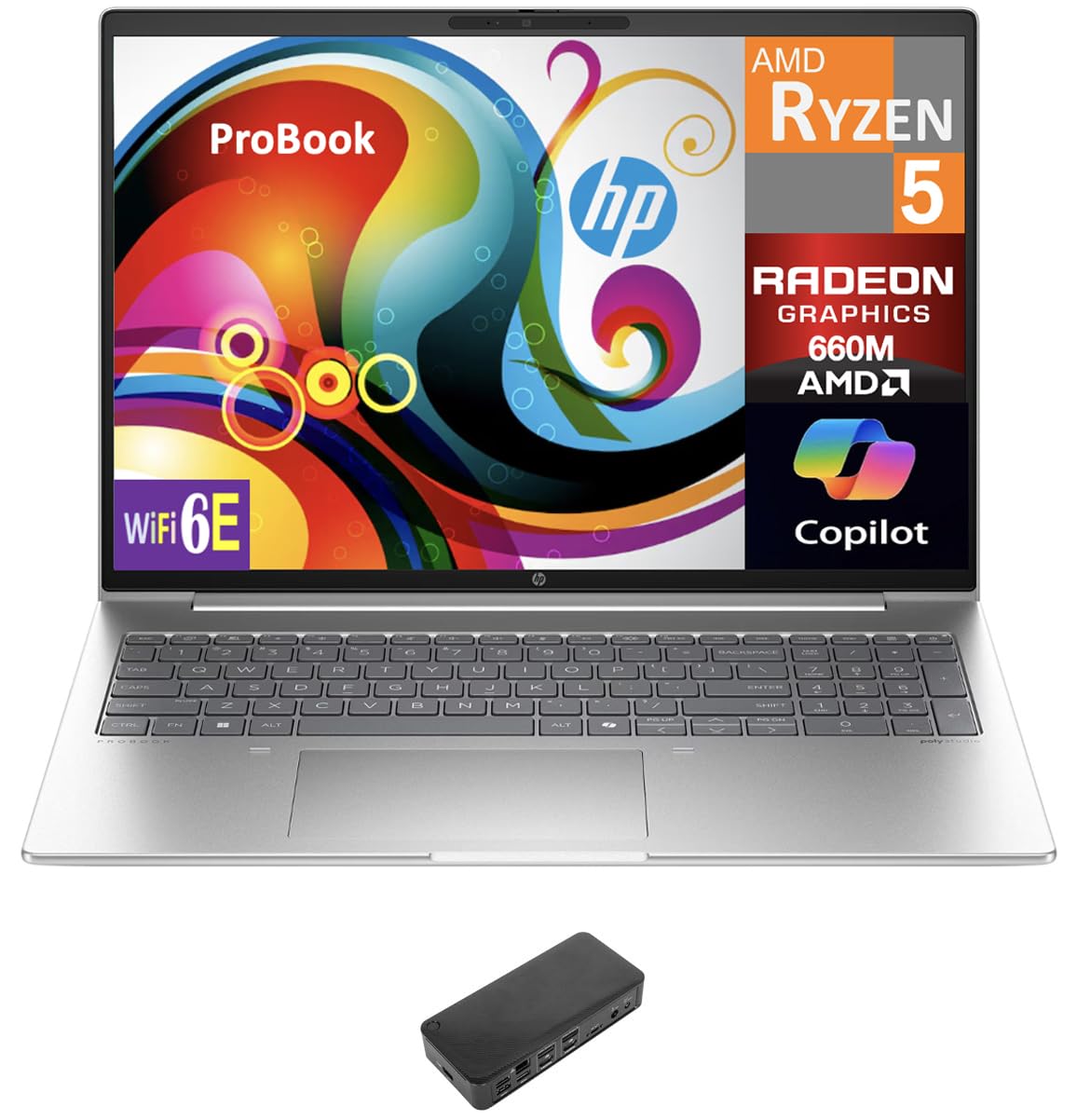 HP ProBook 465 Copilot+ Business Laptop (AMD Version ProBook 460) 16.0" IPS WUXGA Display (AMD Ryzen 5 7535U, 64GB DDR5, 2TB PCIe SSD, WiFi 6E, BT 5.3, Webcam, Win 11 Pro) w/USB-C Dock