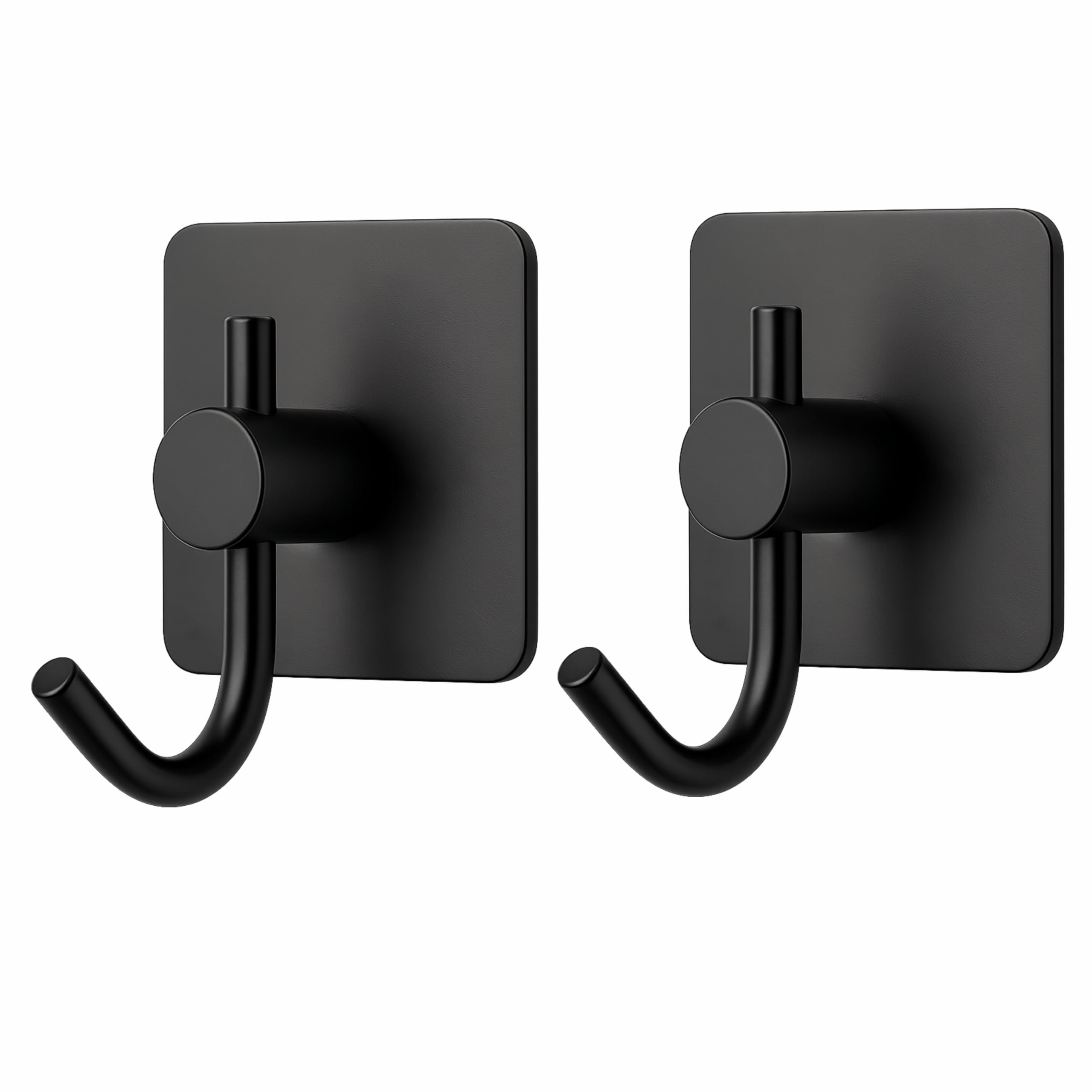 JIALTO 2 pcs Self-Adhesive Stainless Steel Hooks: Heavy-Duty Wall Hangings, Waterproof & Drill-Free - Strong Towel, Coat, and Kitchen Hooks for Bathroom and Kitchen (Big Squre Black Hook)