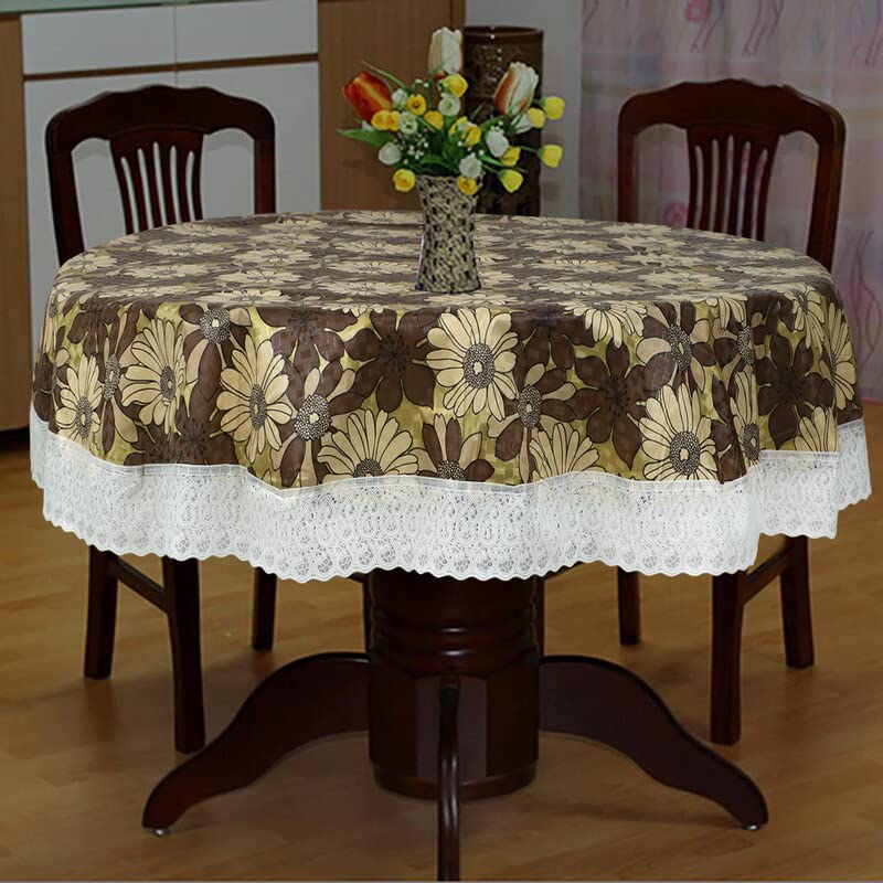 Image of Dakshya Industries Printed PVC Plastic Flowered 4 Seater Round Shape Table Cover (Size- 60 Inches Round)