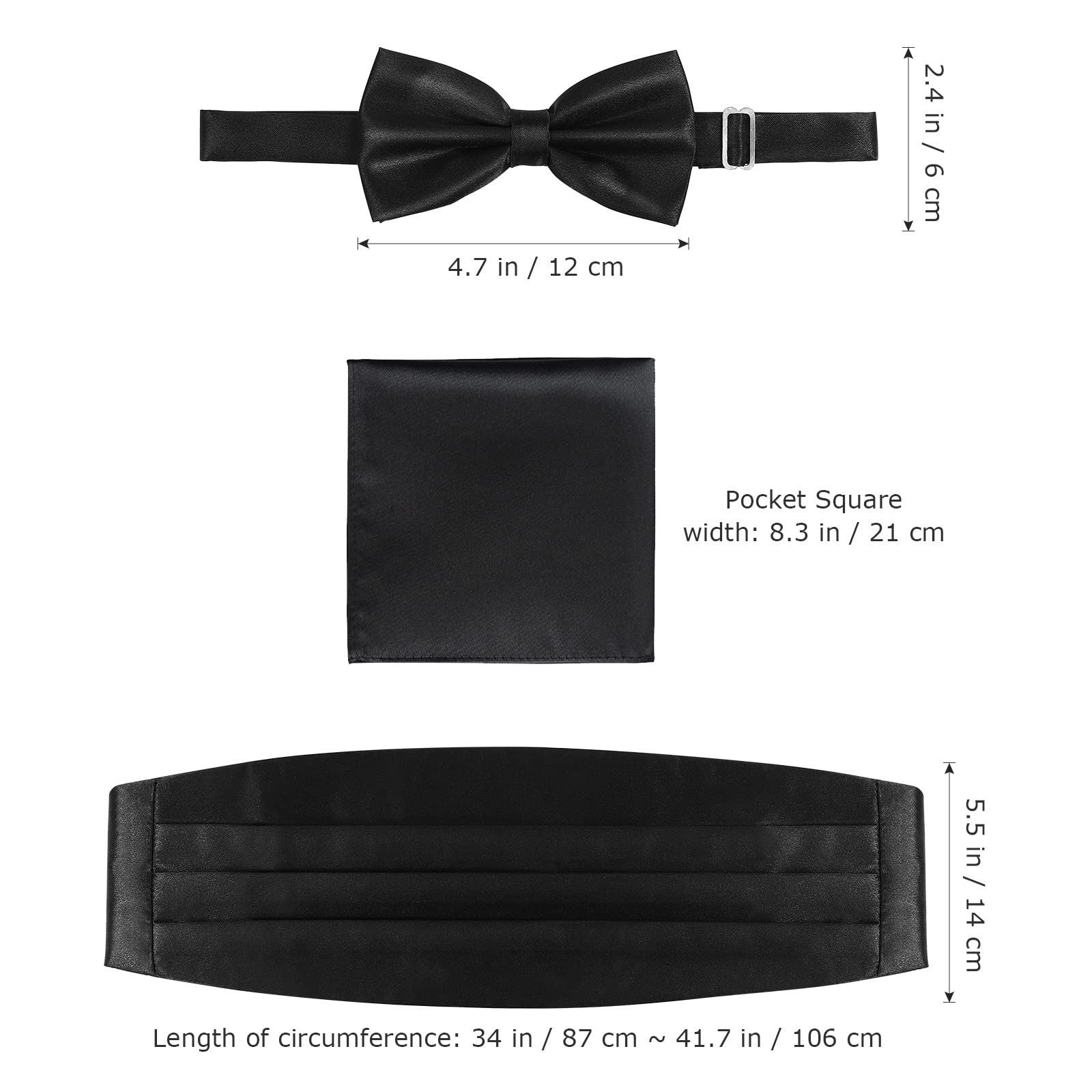 WINOMO Lot de 3 cravates et carrés de poche pour homme avec nœud papillon en satin et carré - Accessoires de costume pour homme des années 1920 - Accessoire formel en soie noire - Vêtements d'occasion