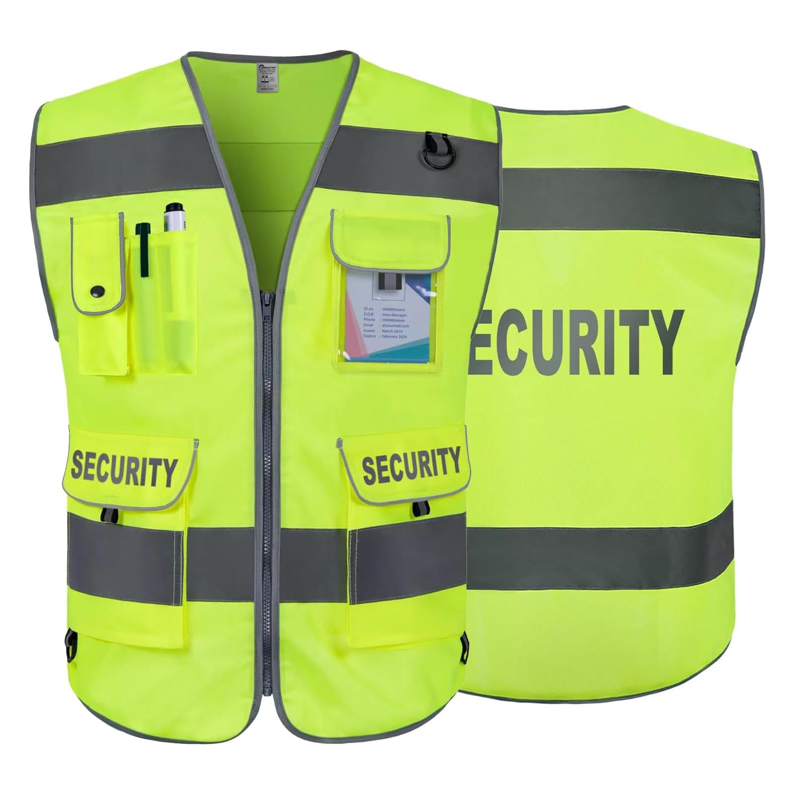 Graunton Security Vest for Security Guard 9 Pockets High Vis Vests for Men Women, Hi Vis Vest with Reflective Stripes, Durable & Breathable,(UK2-Yellow, 4X-Large).