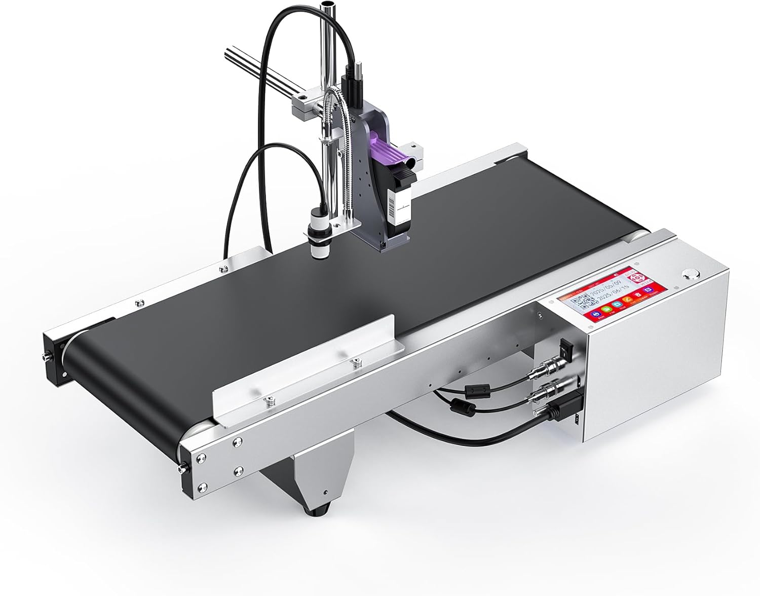 JS740 Inkjet Coding Machine with Mini Conveyor Belt, Automatic Online Inkjet Printer with 42ml Original Quick-Drying Ink, Industrial Batch Code Printer Date/Barcode/QR Code/Number/Label