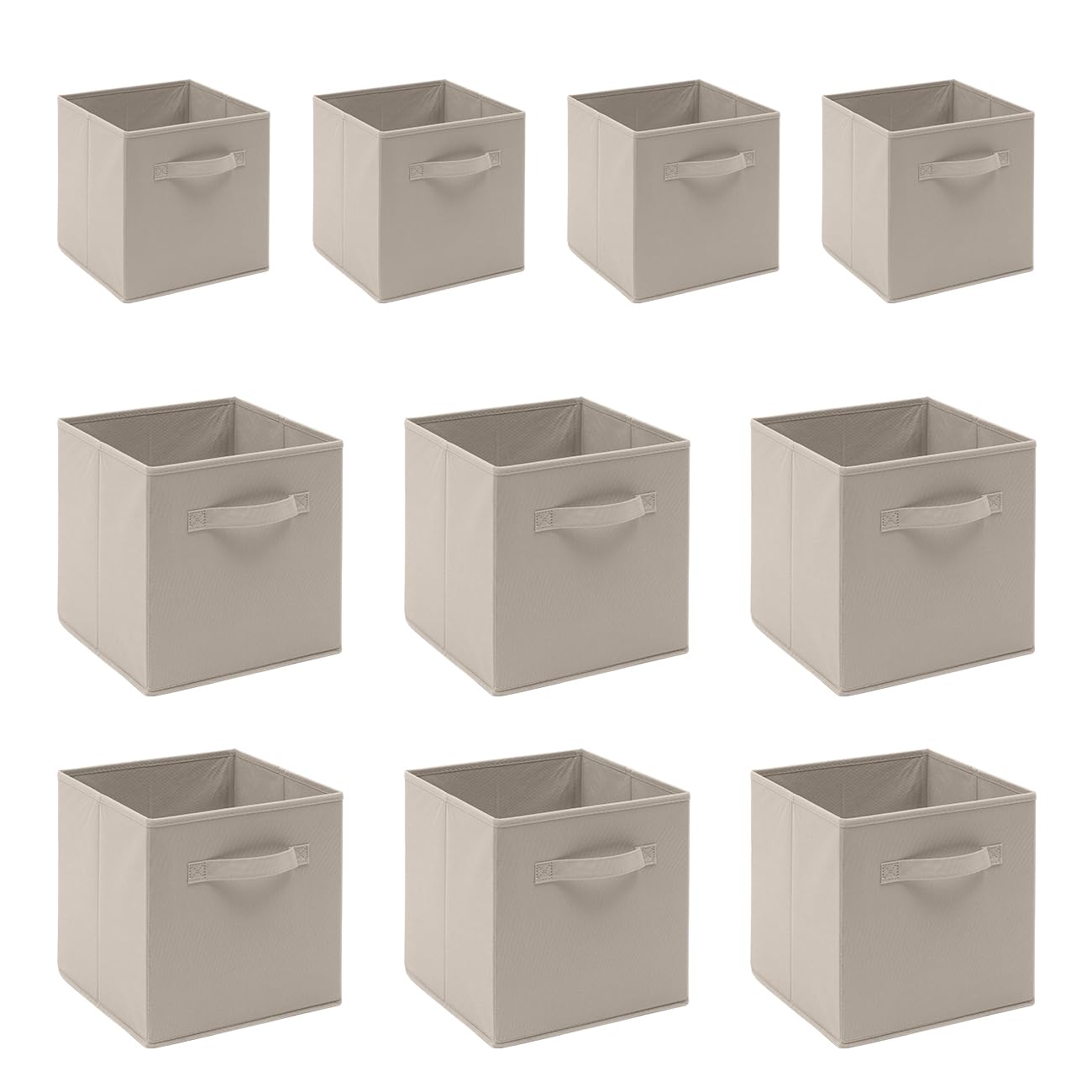 BOJU 10pcs Beige Unit Storage Box Cube Wardrobe Storage Organiser Canvas Storage Box Bin Fabric Collapsible with Handle for Kids Toys Clothes Laundry Underwear Bedroom (Beige, ×10)