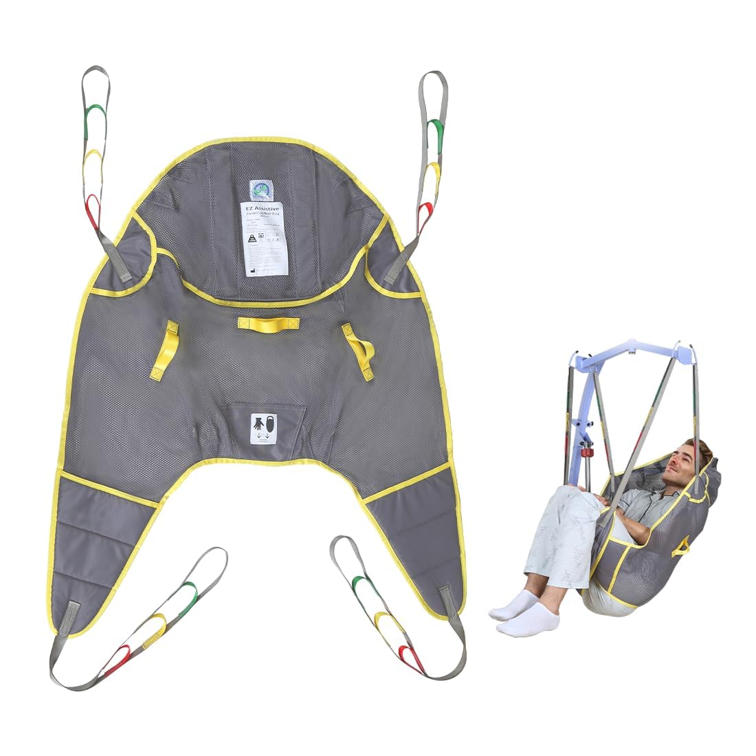 EZ Assistive Sangle Lève-Personne avec Têtière, Harnais de Transfert en Filet à Jambes Séparées pour Bain et Toilettes, Charge Max 227 kg, Compatible avec Soulève-Malade Standard (PurpleGray, Moyen)