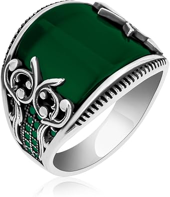 Agate Aqeeq Men Ring, Men Ring With Stone, Turkish Silver Ring For Men, 925 Silver Ring For Men, Aqeeq Ring, Green Stone Ring For Men