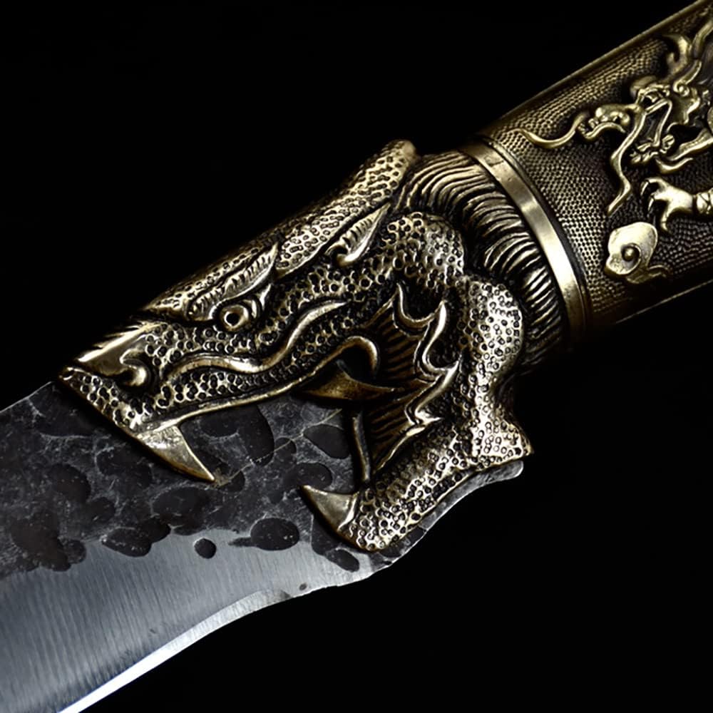 Meat Cleaver, 7Inch Handmade Viking Knife 7Cr17MoV High Carbon Steel Machete Hunting Outdoor Sharp Cleaver Kitchen Knives Copper Dragon Handle (Color : Knife)