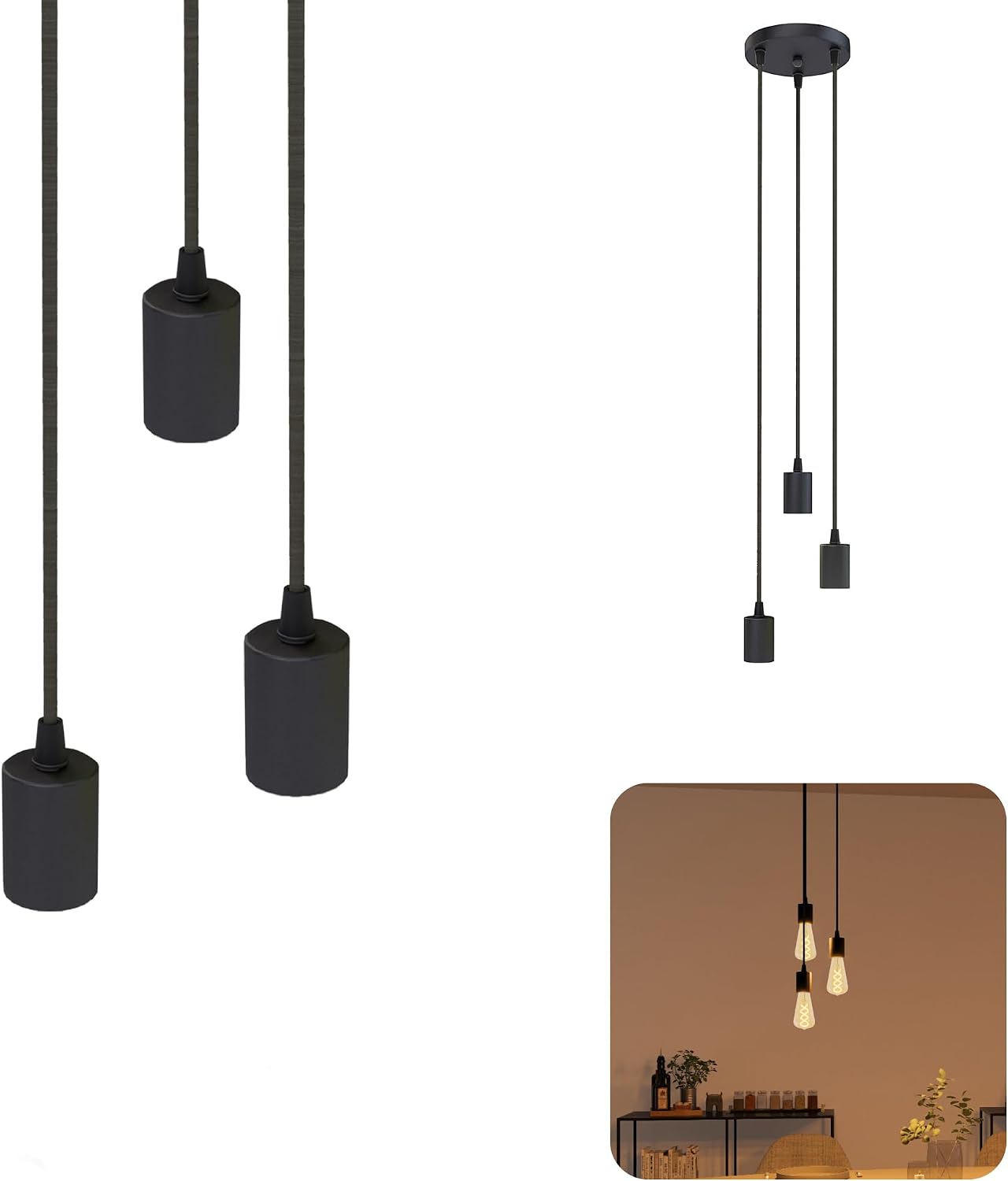 (-50%) SSC-LUXon PARU Hängeleuchte 3-flammig schwarz E27 Retro