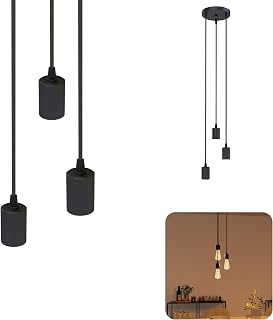 SSC-LUXon PARU Hängeleuchte 3-flammig Retro schwarz - Industrial Style Pendellampe mit Textilkabel höhenverstellbar für E27 Lampen