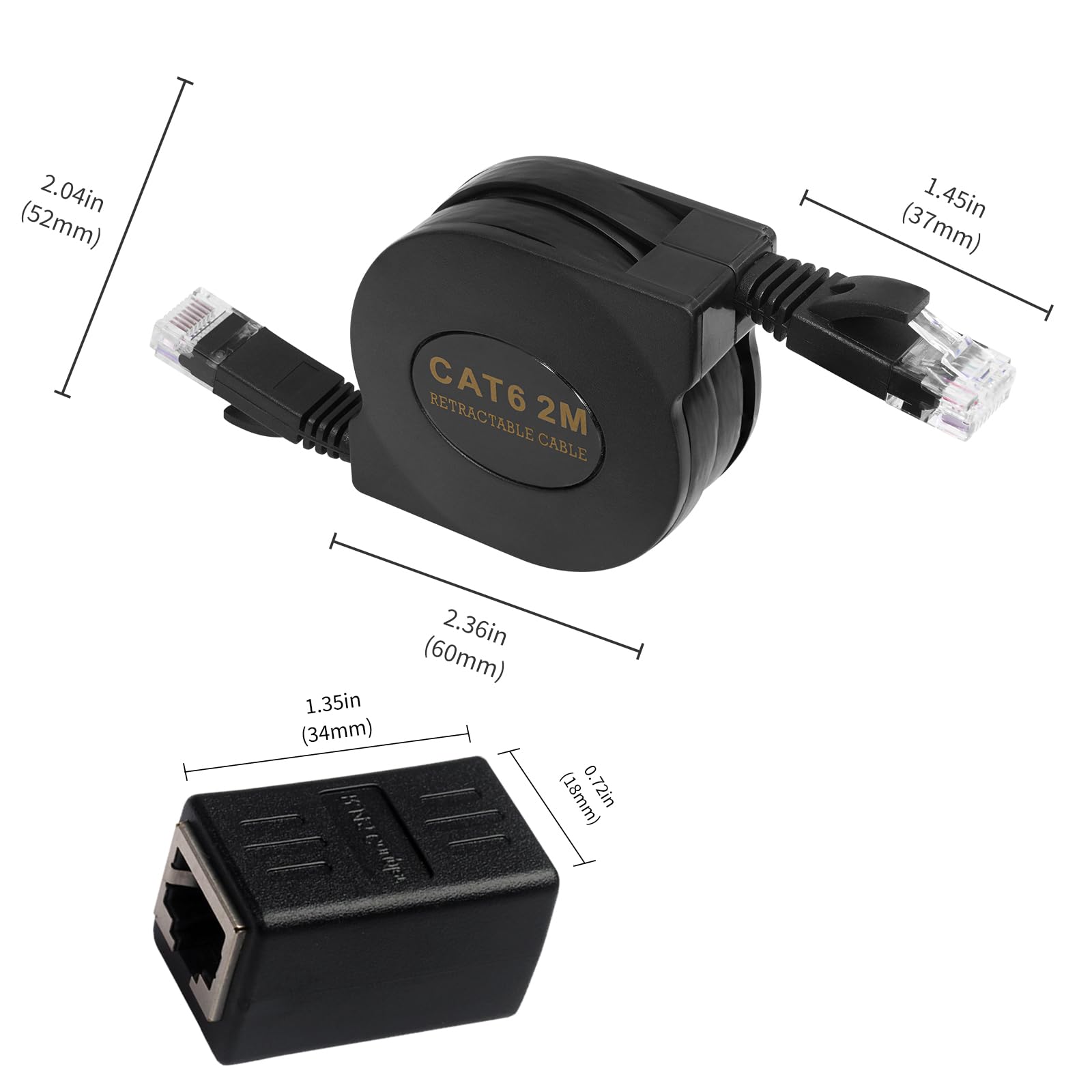 Cavo Ethernet retrattile CAT6 da 2 m con porta connettore RJ45, confezione da 2