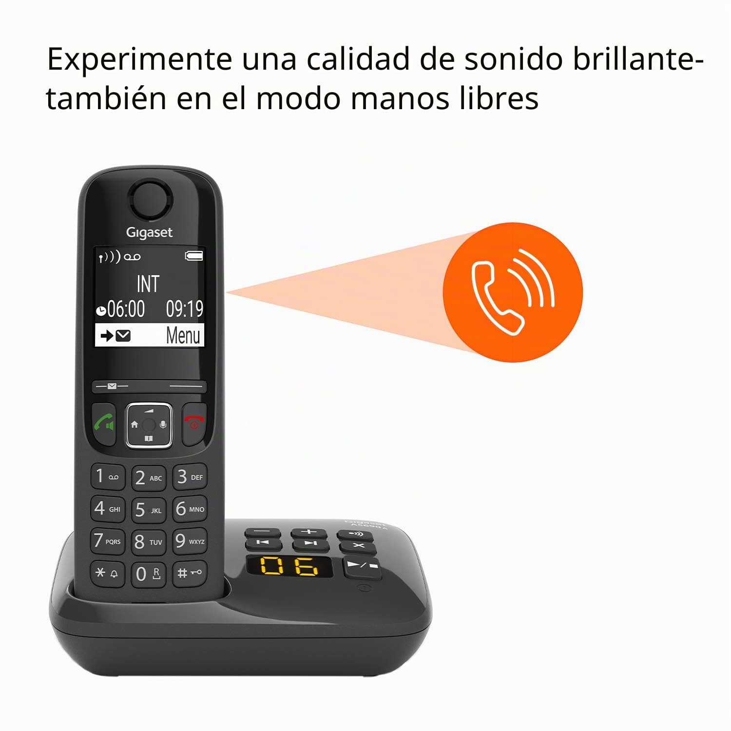 Gigaset AS690A - Teléfono DECT inalámbrico con contestador automático, Pantalla Grande de Alto Contraste, perfiles de Sonido Ajustables, función Manos Libres, protección de Llamadas, Color Negro