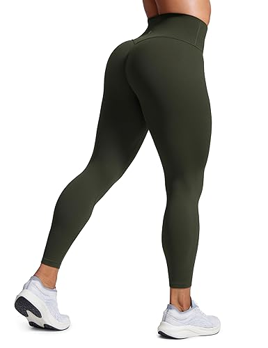 CRZ YOGA Secretsculpt Womens Butterlift Scrunch Butt Workout Leggings 25" - No Front Seam High Waisted Yoga Pants Booty - X-Large - Olive Green