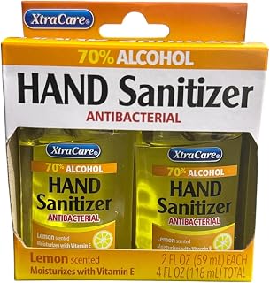 Hand Sanitizer Antibacterial – Lemon Scented, Moisturizes with Vitamin E – 2 FL OZ (59 mL) – Travel Size. Pack of 2