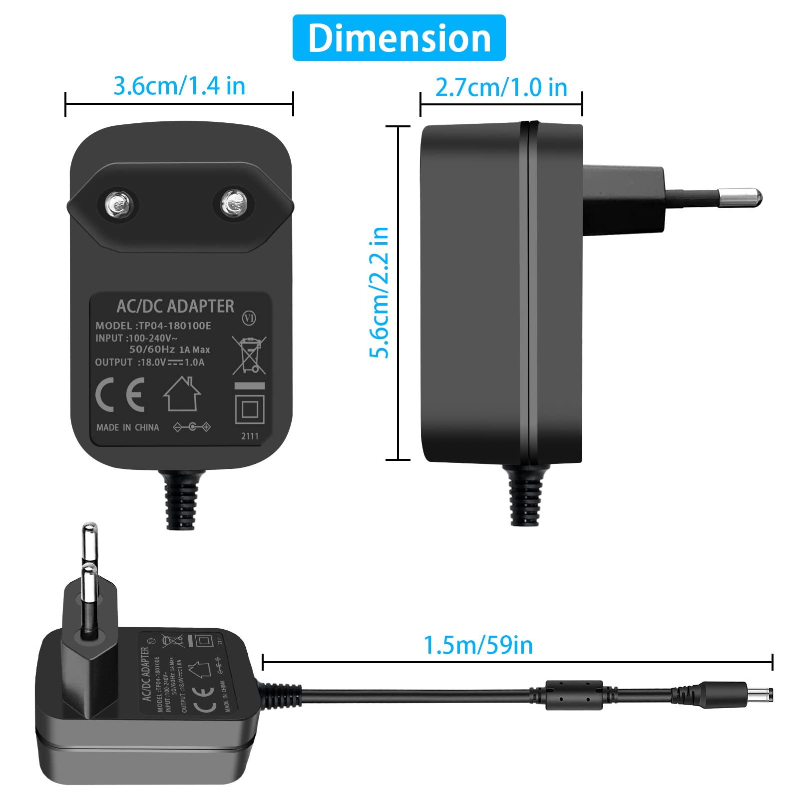 Alimentation électrique 18V 10A - Adaptateur DC Pour Interphone, Sonnette, Contrôle D'accès, Surveillance
