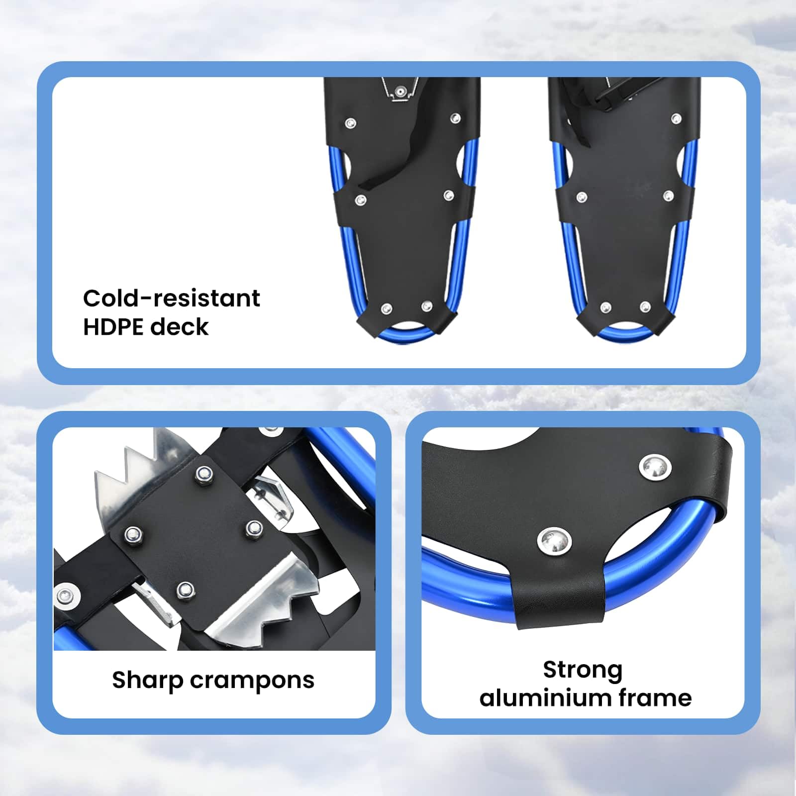 vidaXL Ciaspole 3 in 1 Blu e Nero 78,5 x 22 cm Alluminio e HDPE, Ciaspole in alluminio per il giardino, attrezzatura outdoor regolabile, accessori moderni per camminare sulla neve
