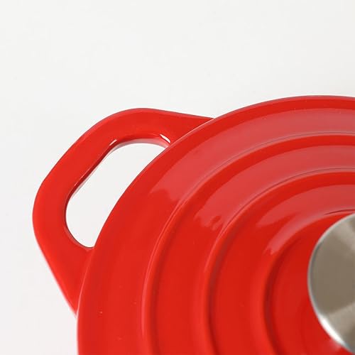 Miniatura 5 de Juego de mini cocotte redondo de hierro fundido esmaltado, mini hornos holandeses de 0.7 cuartos de galón con tapas y bandejas de bambú, 22.57