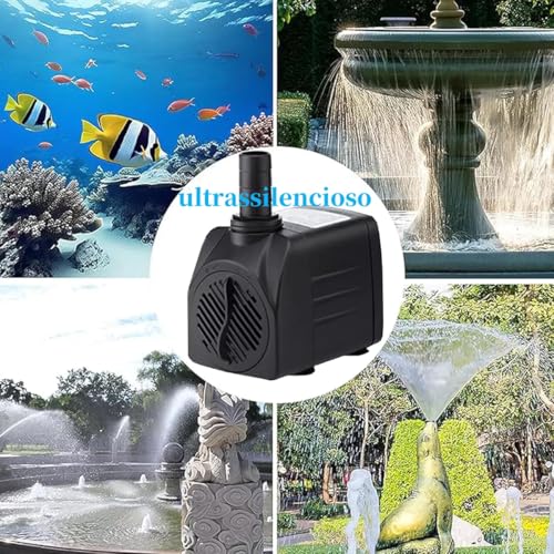 Submersible Pump for Aquarium Fountain, 25W, with 3 Adapters, Electric Cable, Ideal for Lakes and Fo