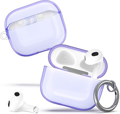 Miniatura 2 de ULAK Compatible con AirPods 3, funda protectora de TPU suave con llavero para AirPods de 3 generación 2021 LED frontal visible (morado)