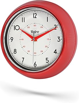 New-Max Premium Serisi Retro Tasar m Metal Kadranl  Bombeli Cam  zellikli 30 cm Ev ve Ofis Saati K rm z , 30cm