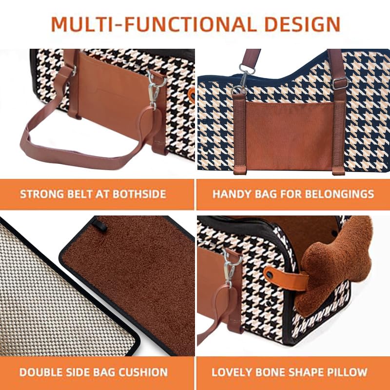 Asiento de coche para perro, consola central, asiento elevador para gato, bolsa portátil y compacta para mascotas para exteriores (tapa marrón, talla única)