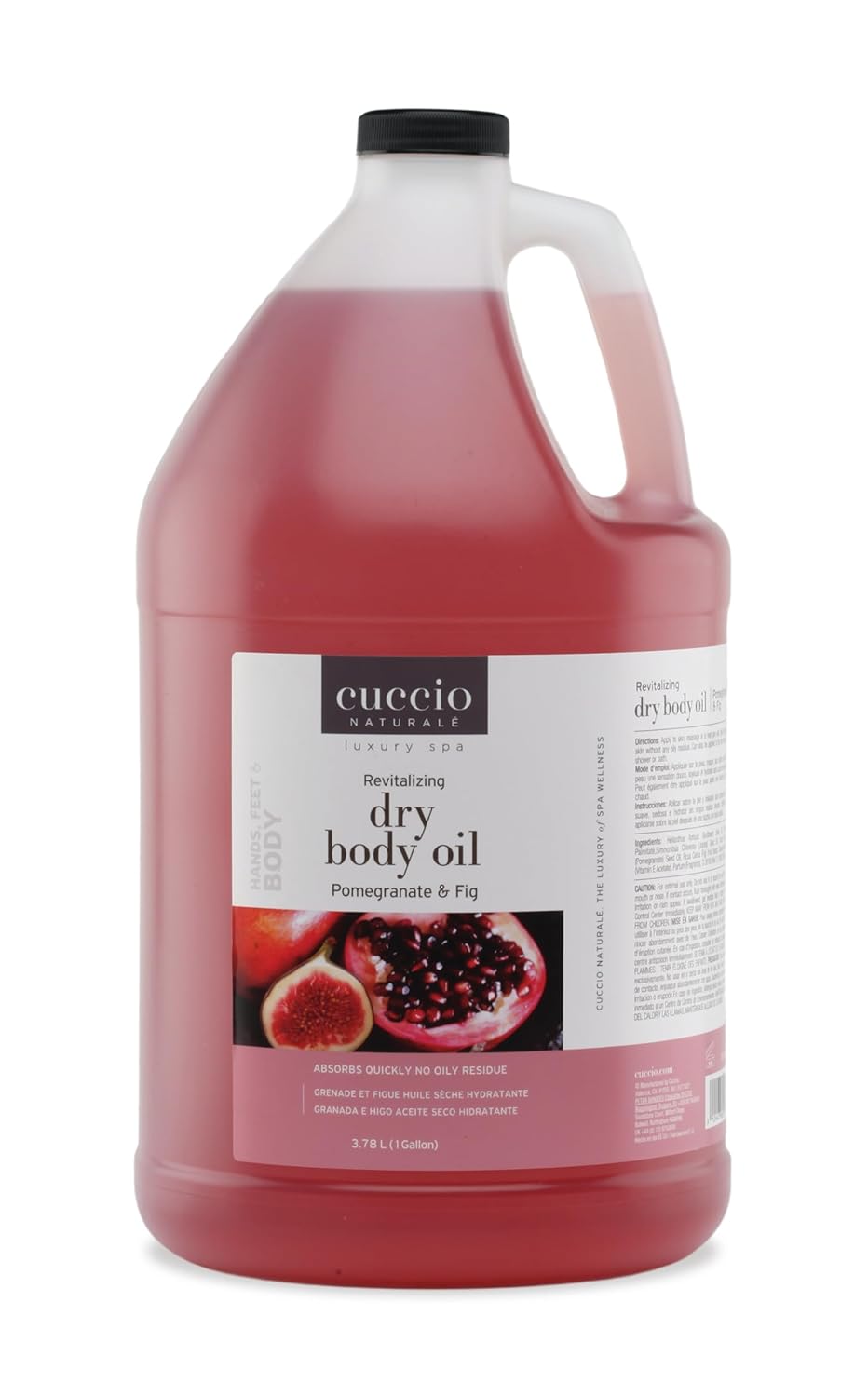 Cuccio Naturale – Aceite corporal hidratante, aroma a granada e higo, repuesto de 1 galón (128 onzas), hidratante ligero y no grasoso para una piel