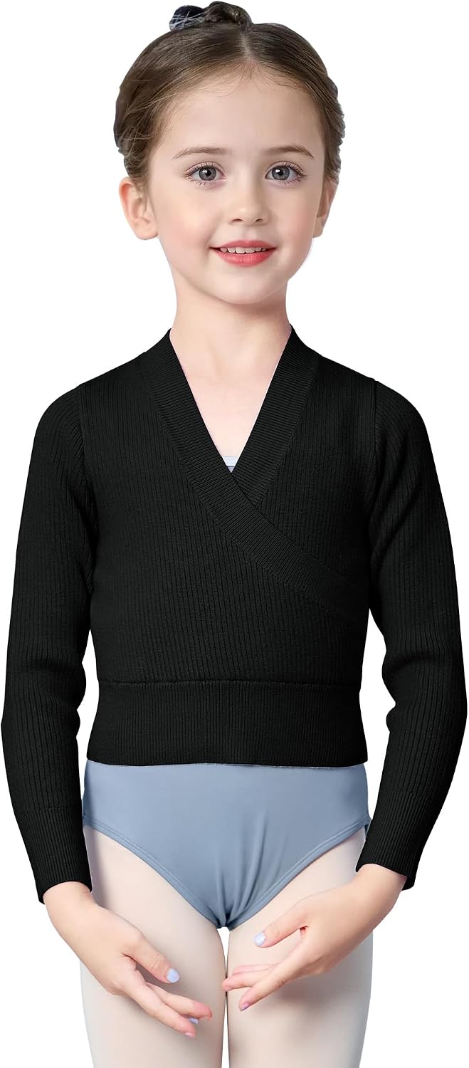 Dance Sweater for Girls Long Sleeve V-Neck Top Sweater for Ballet/Gymnastics/Sports