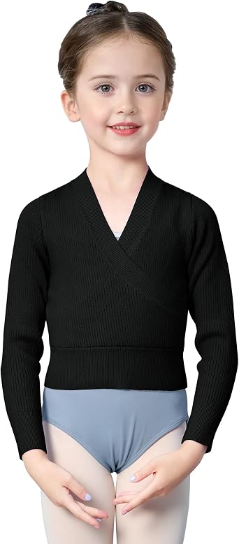 Dance Sweater for Girls Long Sleeve V-Neck Top Sweater for Ballet/Gymnastics/Sports