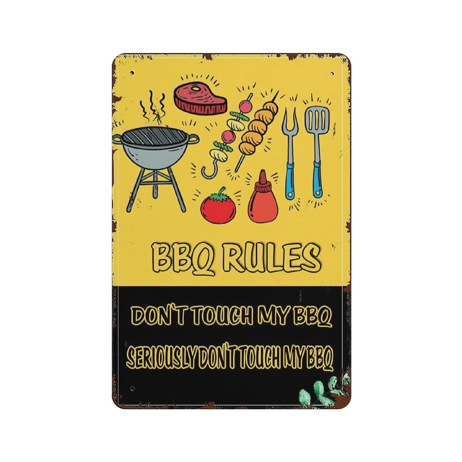 Metal Tin Sign BBQ Rules Vintage Tin Poster Metal Sign Wall Decoration Country Kitchen Home Garage Decor 12"x8"
