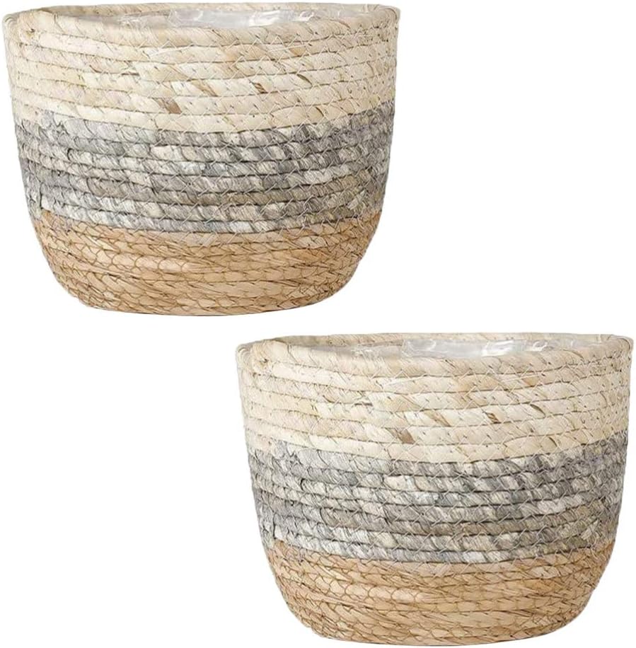 MNDEAN 2pcs Flower Basket Rattan Versatile Floor Indoor Planters Wicker Storage Basket Rustic Wicker Vase Flower Pots Cover Outdoor Flower Basket Planters Grass Fruit Basket Bride Flowers