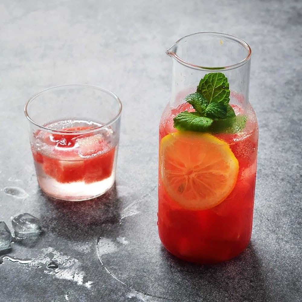 DOITOOL Lot De 1 Carafe à Eau De Chevet Avec Gobelet En Verre De 750 Ml Pour Bain De Bouche, Jus D'eau, Carafe D'eau De Nuit Pour Chambre à Coucher