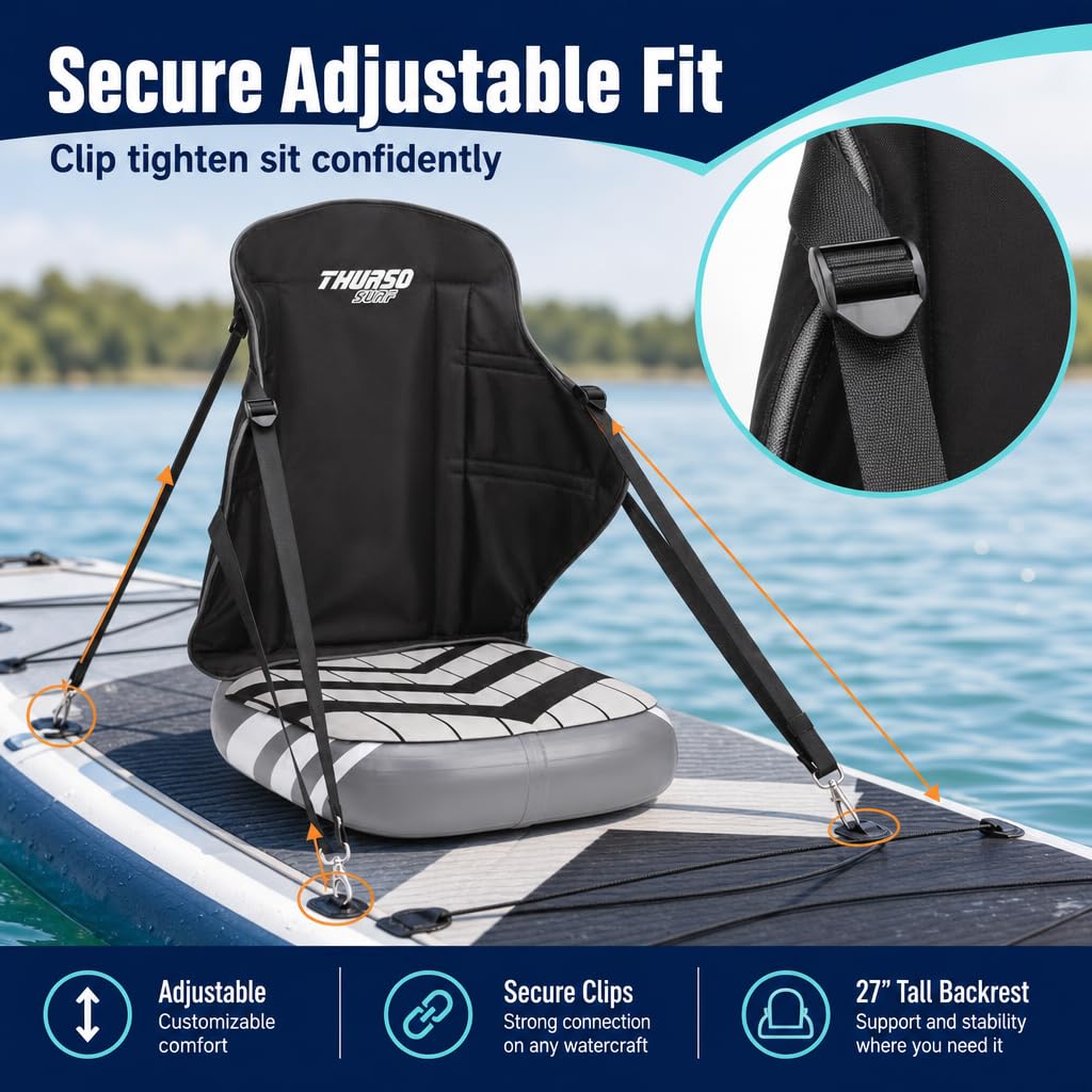 Thurso Surf Sedile universale gonfiabile per kayak con supporto per la schiena, sedile regolabile con schienale, extra robusto, comfort per SUP, canoa, pesca e barca
