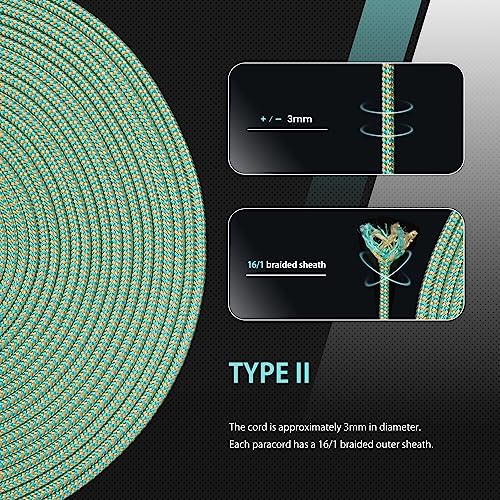 Abma Cord Paracord 425 lbs 3mm 100% Nylon 30M - Turquoise & Gold, Shockwave-turquoise & Gold, 30 Meters - Image 4