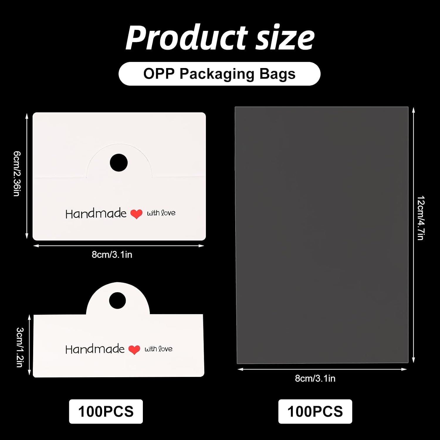 200 Pcs Jewelry Packaging Kit Include 100 Display Cards 100 Clear Bags,White Kraft Display Cards with Clear Bags,Small Craft Packaging Set for Craft Packaging Set for Small Business,Bracelets,Earrings