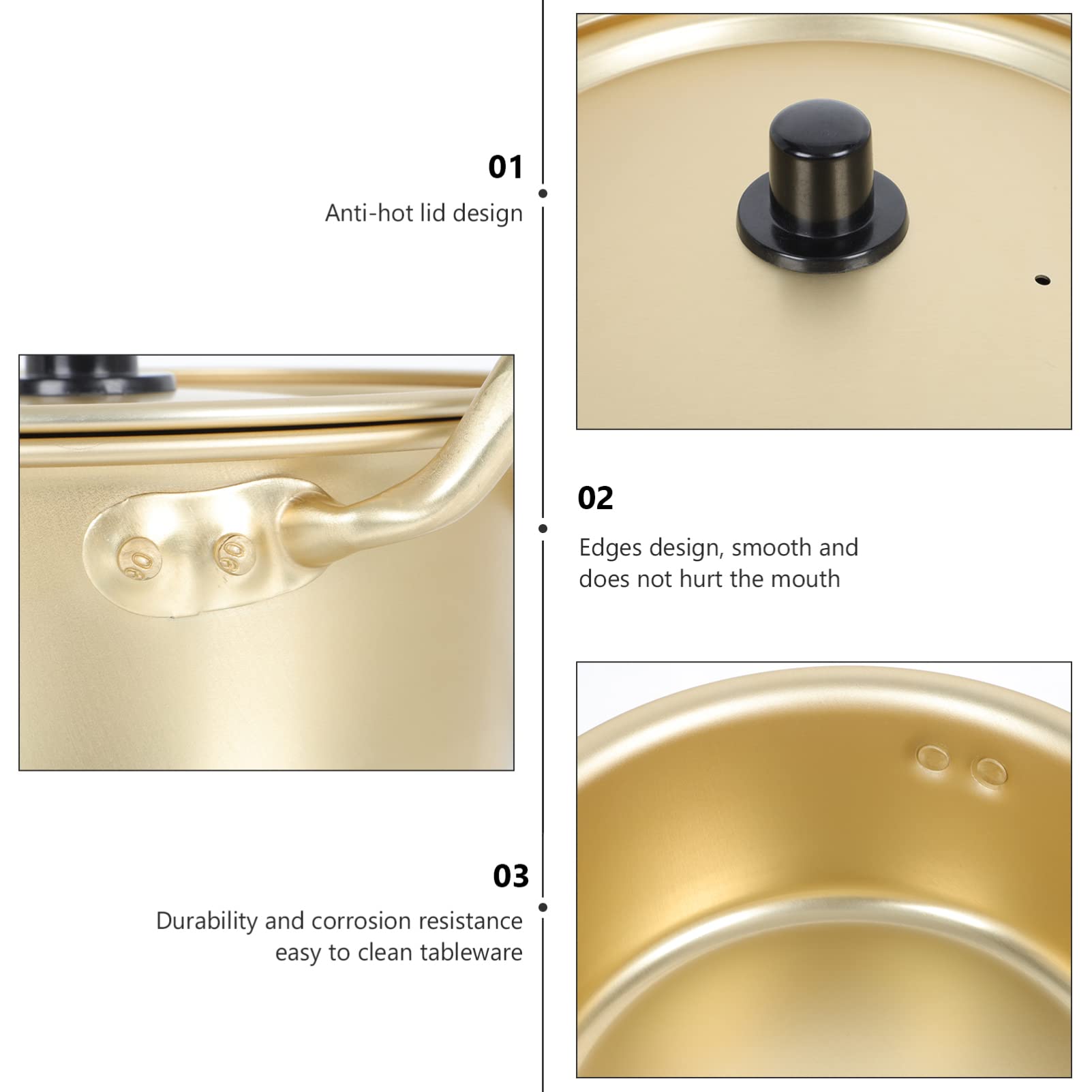 Koreanischer Ramen-Topf Aus Aluminium – 16 Cm, Mit Deckel & Löffel, Zum Kochen Von Suppen, Nudeln & Pasta, Goldfarben