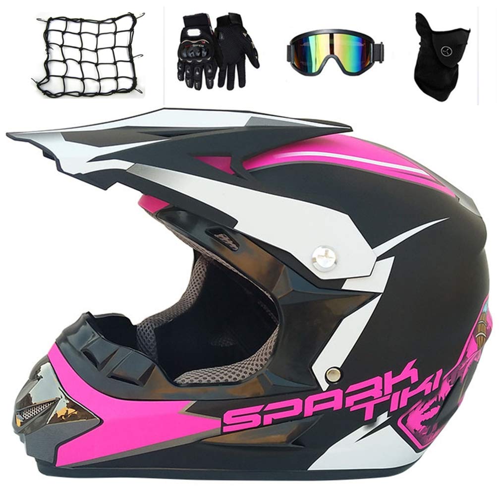mtb helm damen pink Motocross mit Motorrad Netz Handschuhe Brille Maske, Adult Crosshelm Enduro Helm Fullface Offroad Motorradhelm für Sport Sicherheit Schutz Kit, Schwarz und Pink,XL Auto & Motorrad Size:48 cm Fahrradpedale – Volle Power Application Type-Drip