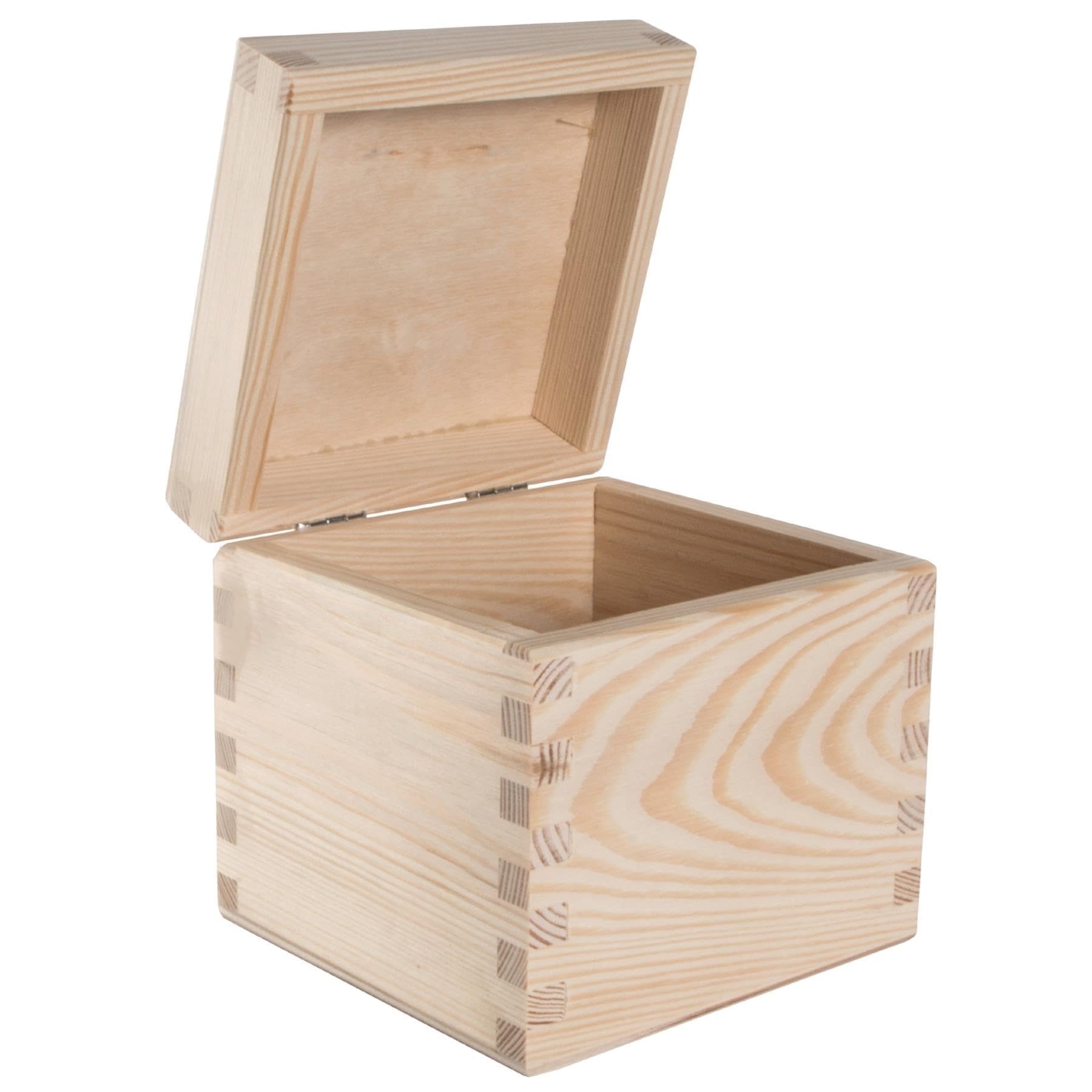 Wooden Box with Lid 11x11x10cm /Small Square Cube Plain Decorative Pine Storage
