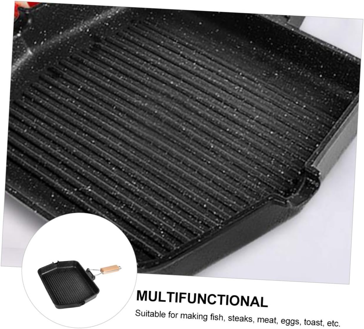 PRETYZOOM Non-stick Square Maifan Stone Bbq Grill Pan Smokeless Frying Pan for Induction Stove Household Outdoor Barbecue Cooking