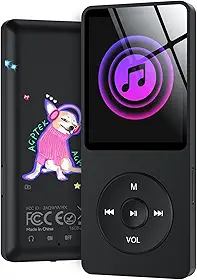 AGPTEK Leitor de MP3 A02S de 16 GB, reprodutor de música de som sem perdas de 70 horas, suporta até 128 GB, preto + rosa