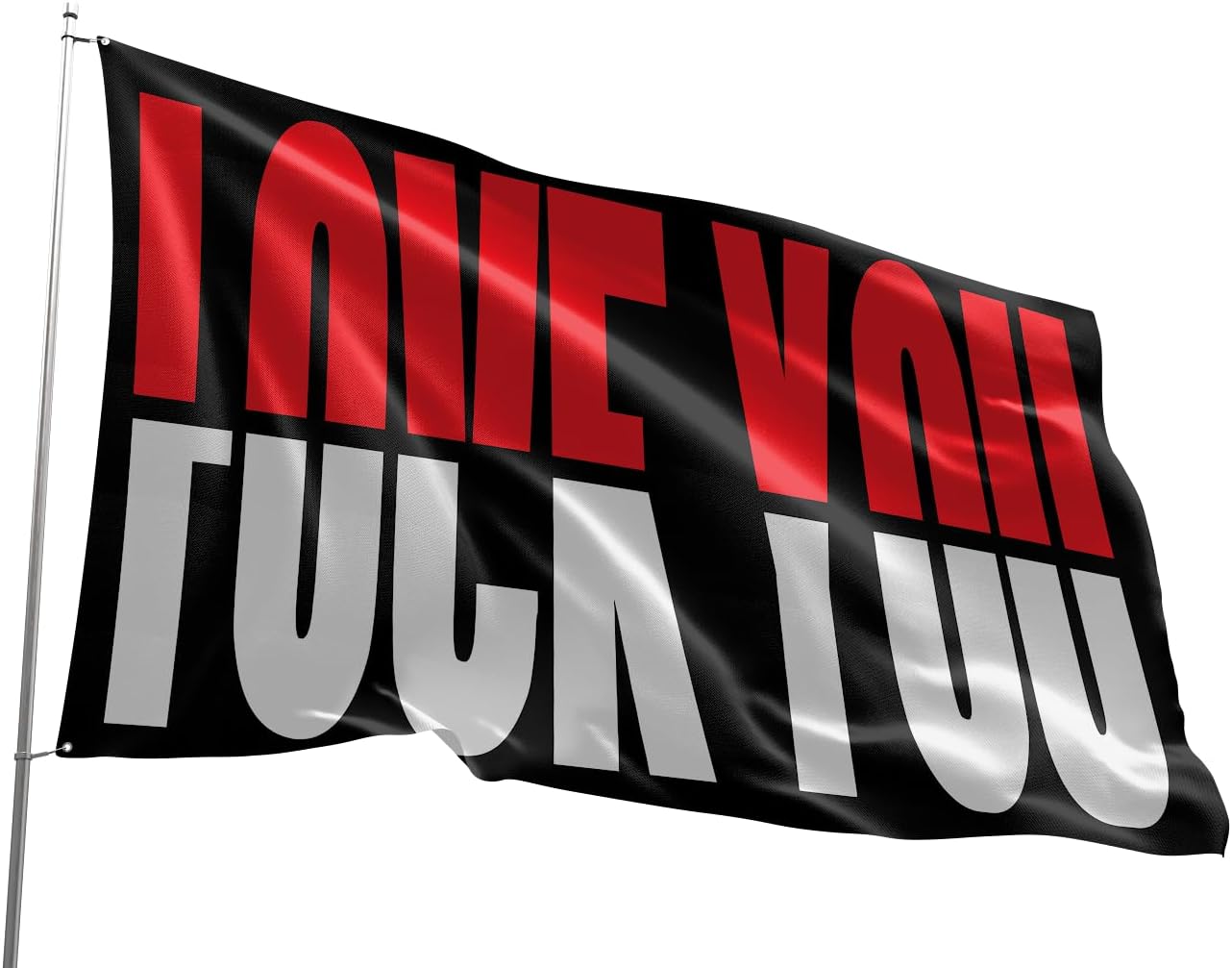 Love You Fuck You Flag - Funny Yard Banner, Funny Gift for Husband, Dorm Room Flag, Weather Resistant, Durable, Double Sided Art with Heavy Duty Grommets, Cool Flags for Bedroom