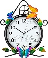 HOBYLUBY 15'' Large Silent Outdoor Wall Clock with Thermometer Hygrometer - Waterproof No-Tick for Patio Garden Kitchen