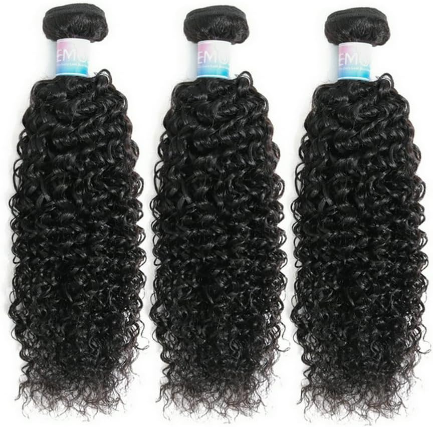 EMOL Kinky Curly Bundles Human Hair 16 18 20 inch 3 Bundles 285g-300g Unprocessed Virgin Brazilian Kinkycurly Weave for Black Women 3B4A Natural Black Kinky Hair for Quick Weave and Sew In