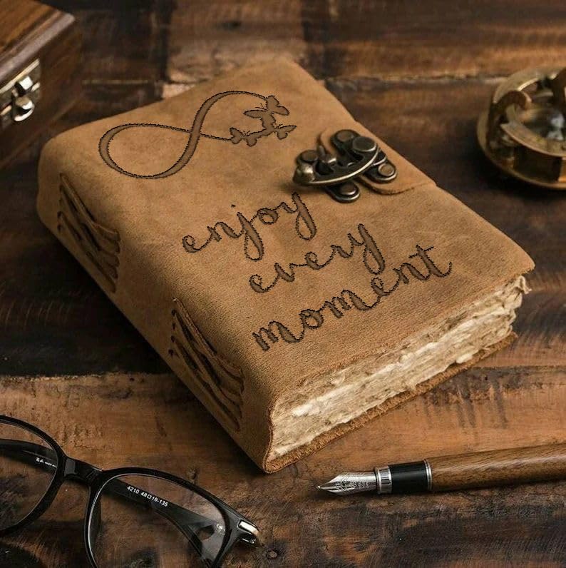 Image of DI-KRAFT Handcrafted A5 120 GSM Vintage Paper Printed Diary Leather Writing Diary With Buckle Lock Notebook Unruled Personal Diaries Leather Journal for Office - 5x7 Inch 200 Pages (Brown Quote3)