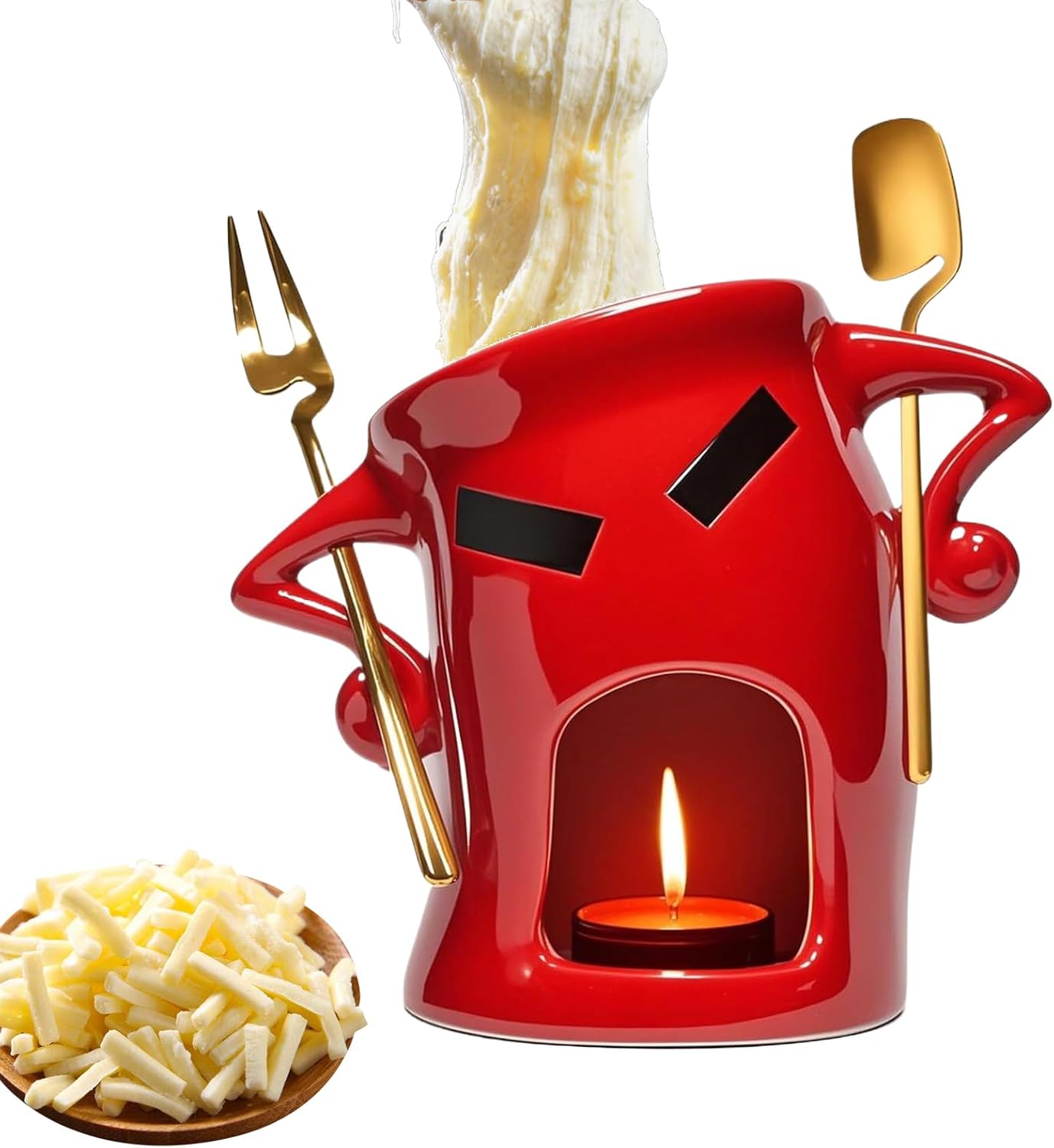 Chocolate Fondue Mug,Ceramic Melting Cheese Mug - Candle Chocolate Melting Cup Fork Spoon - for Strawberries Biscuits Birthdays Parties Family Gatherings