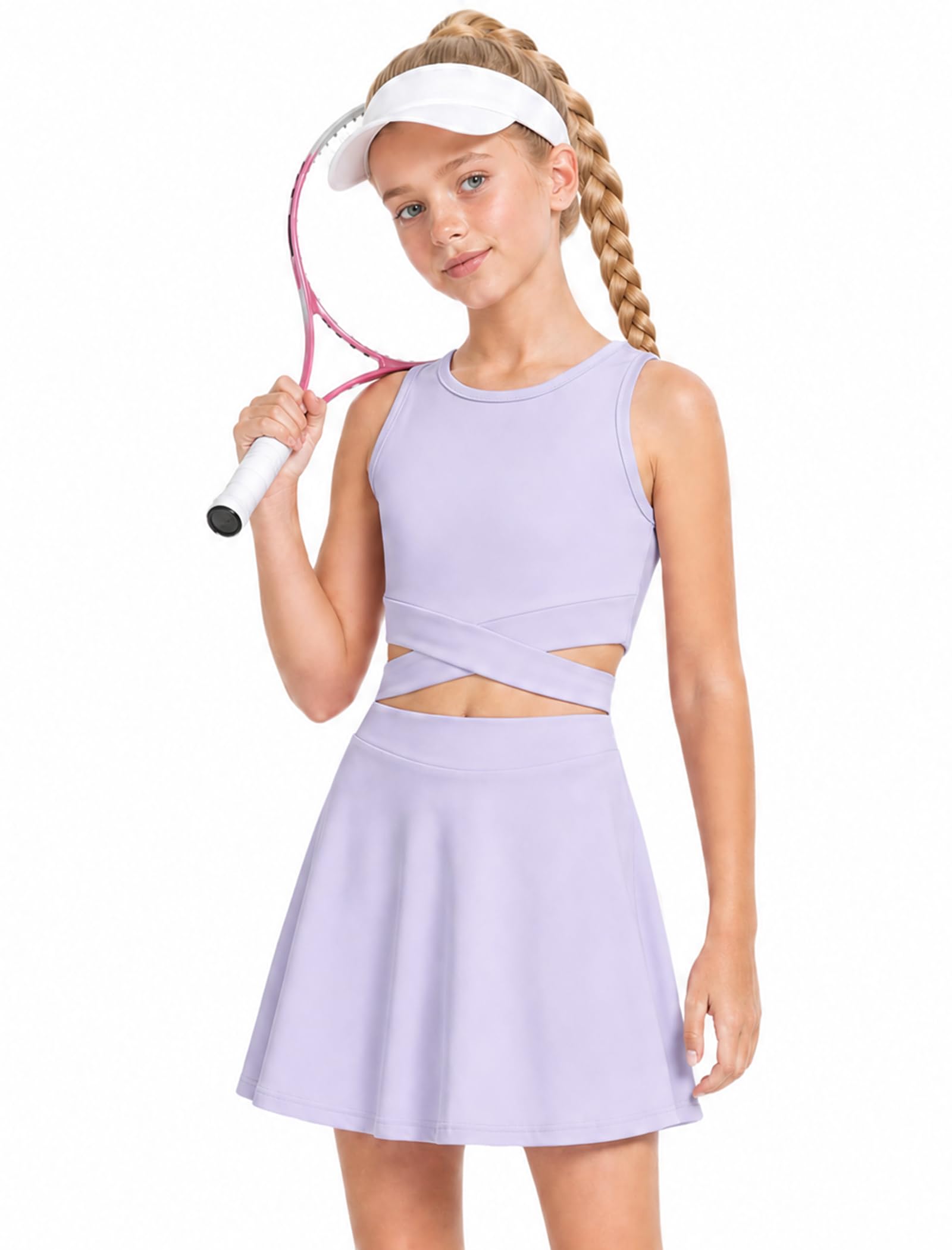 Wenlia Girls Tennis Dress 2 PCS Sleeveless Golf Outfit with Shorts
