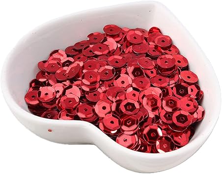 Zhiheng Assorted 4 Sizes 4mm 5mm 6mm 8mm Cupped Sequins Round Spangles with Holes Round Paillettes for Sewing Wedding Crafts Women Garments Accessories Red