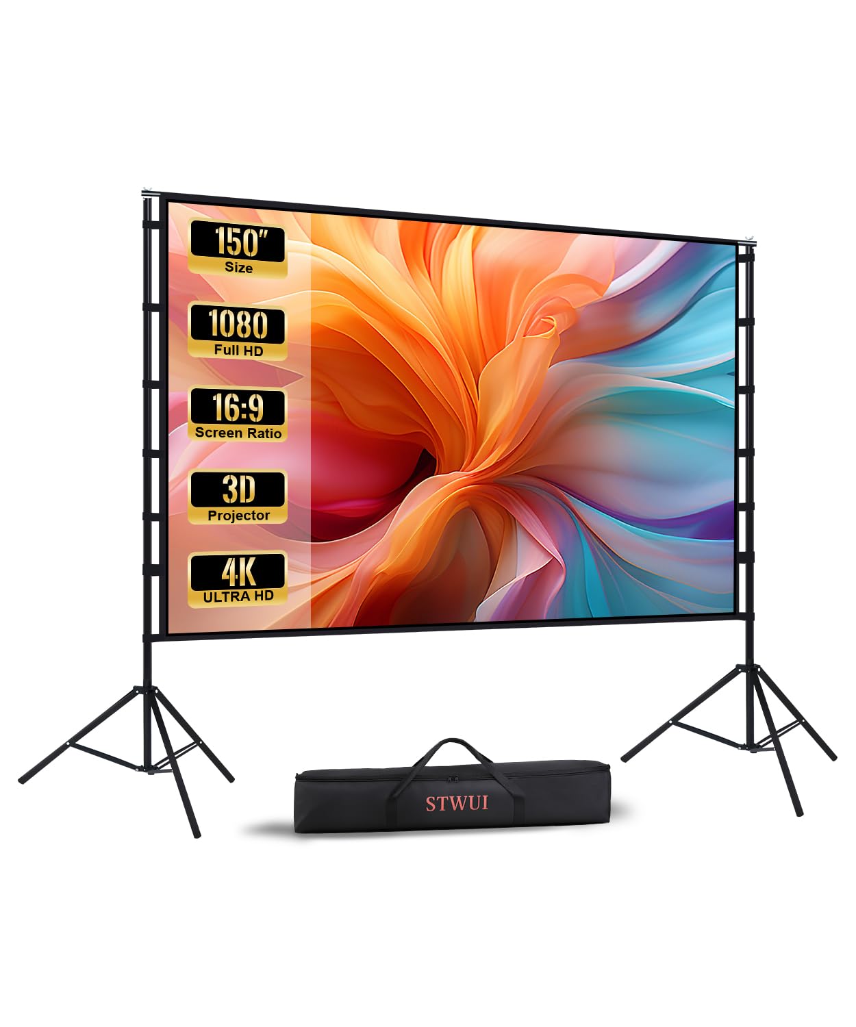 Projector Screen with Stand - 150 Inch Portable Projector Screens Outdoor Indoor Projector Screen 16:9 4K HD Outdoor Movie Screen with Carry Bag,Enioy Home Theater Projection Screen